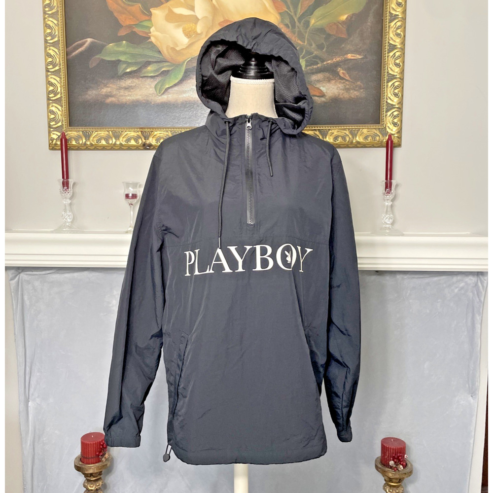 Playboy x PacSun Black Hooded Windbreaker Pullover Jacket Small